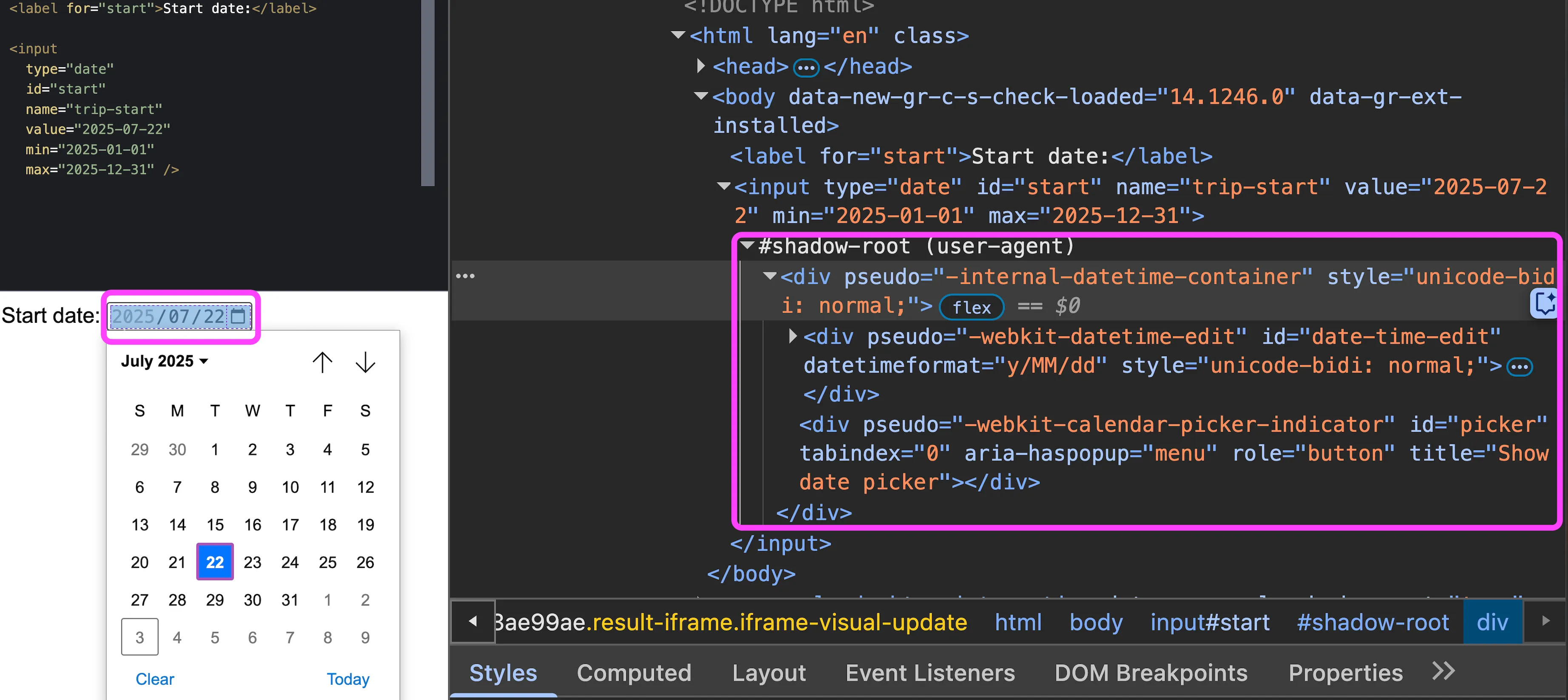 Form Controls の In-Page 要素に使われる Shadow DOM